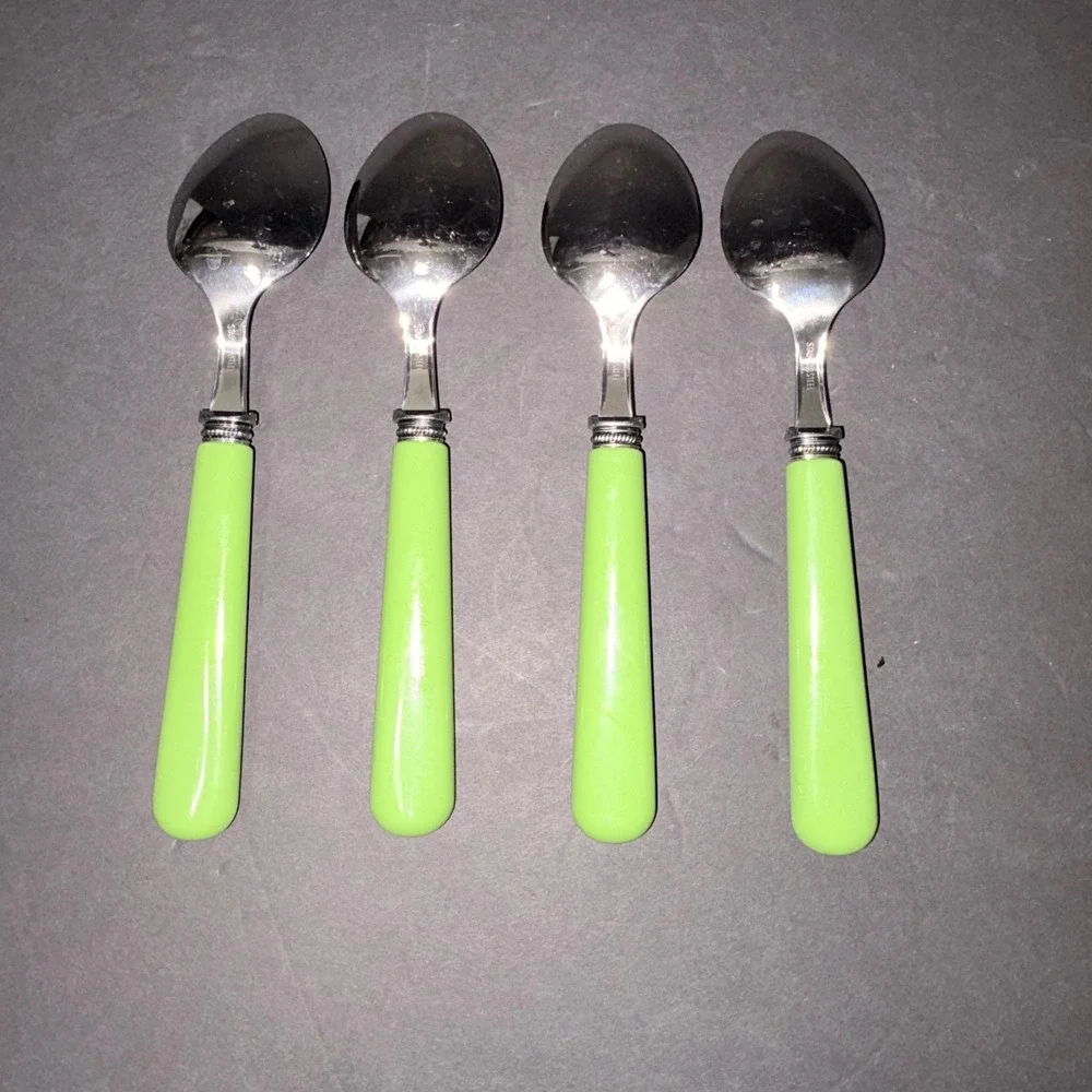 Set/4 Light Green Resin Handle Stainless Steel Spoons Beaded Bolster 7.75
